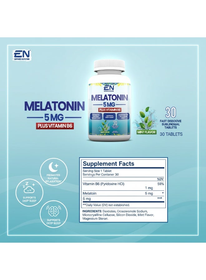 Empower Nutrition Melatonin 5 mg – 30 Fast-Dissolve Sublingual Tablets | Mint Flavor, Nighttime Relaxation & Sleep Routine Support - Image 2